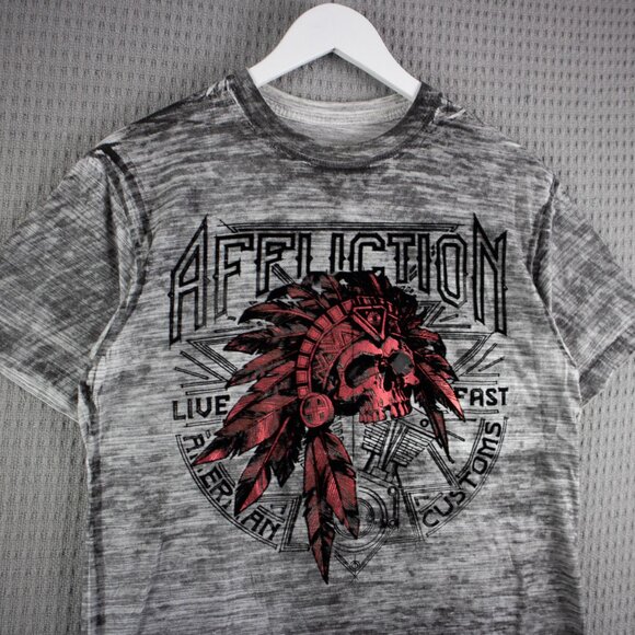 Affliction Live Fast Tribal Skull Washed Tee Mens Medium - Picture 4 of 8